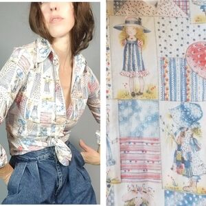 Vintage 70s Holly Hobbie Button Down Shirt xs